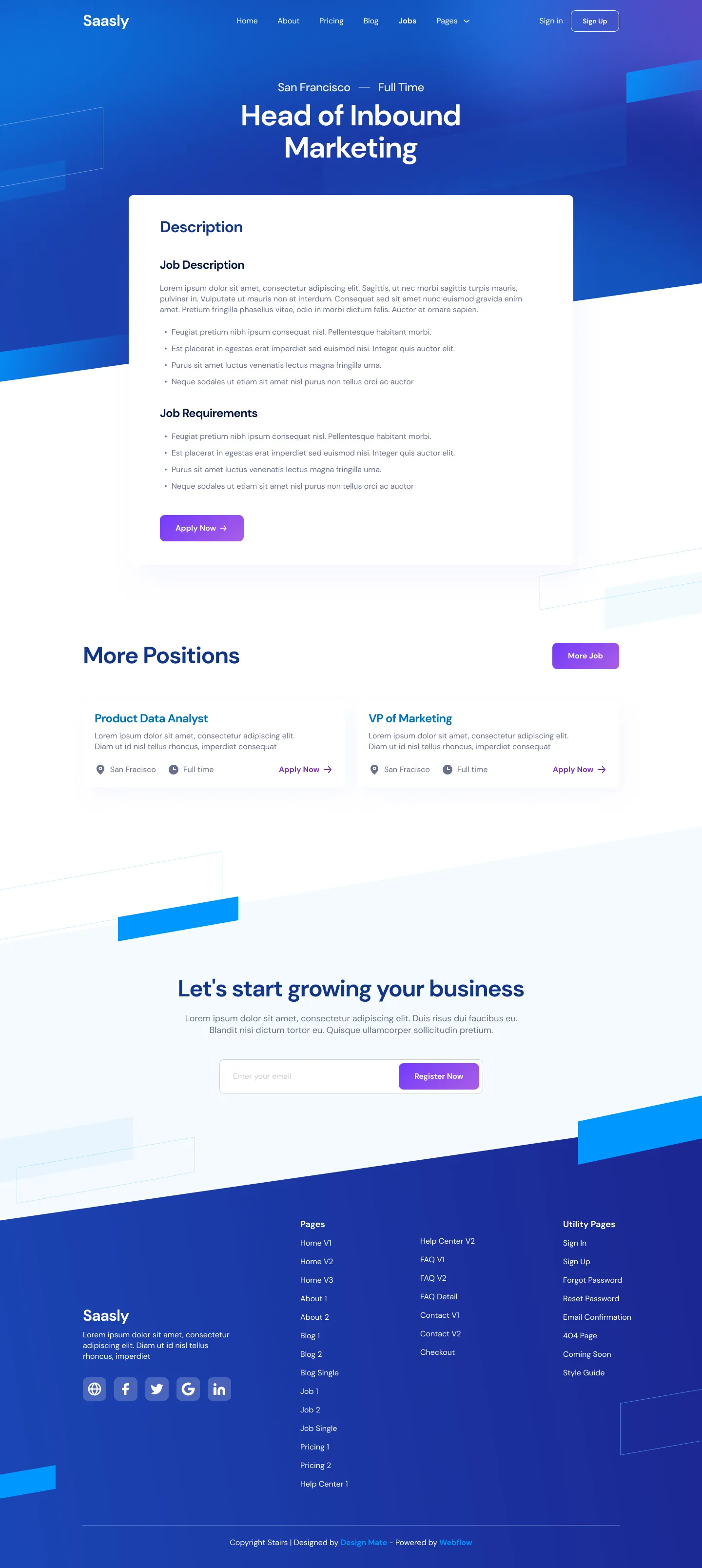 Preview Job Details - Tech \x26 SaaS Webflow Template